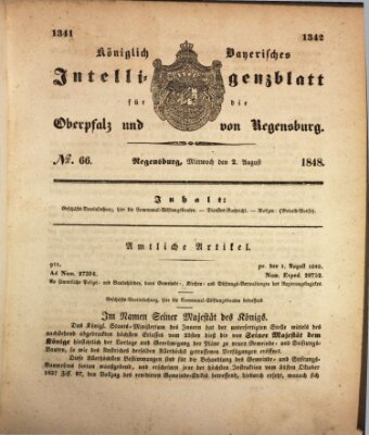 Königlich bayerisches Intelligenzblatt für die Oberpfalz und von Regensburg Mittwoch 2. August 1848