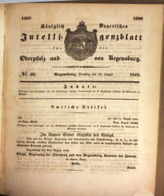 Königlich bayerisches Intelligenzblatt für die Oberpfalz und von Regensburg Samstag 12. August 1848