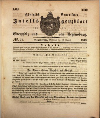 Königlich bayerisches Intelligenzblatt für die Oberpfalz und von Regensburg Mittwoch 16. August 1848