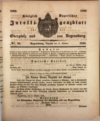 Königlich bayerisches Intelligenzblatt für die Oberpfalz und von Regensburg Mittwoch 11. Oktober 1848