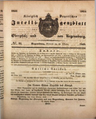 Königlich bayerisches Intelligenzblatt für die Oberpfalz und von Regensburg Mittwoch 25. Oktober 1848