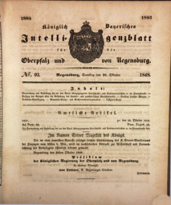 Königlich bayerisches Intelligenzblatt für die Oberpfalz und von Regensburg Samstag 28. Oktober 1848