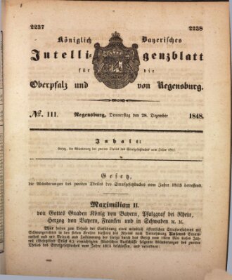 Königlich bayerisches Intelligenzblatt für die Oberpfalz und von Regensburg Donnerstag 28. Dezember 1848