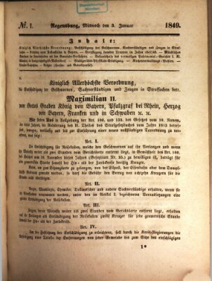 Königlich bayerisches Intelligenzblatt für die Oberpfalz und von Regensburg Mittwoch 3. Januar 1849