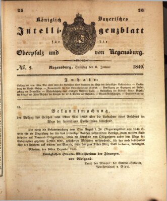 Königlich bayerisches Intelligenzblatt für die Oberpfalz und von Regensburg Samstag 6. Januar 1849