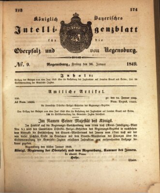 Königlich bayerisches Intelligenzblatt für die Oberpfalz und von Regensburg Freitag 26. Januar 1849