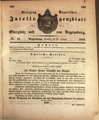 Königlich bayerisches Intelligenzblatt für die Oberpfalz und von Regensburg Samstag 27. Januar 1849