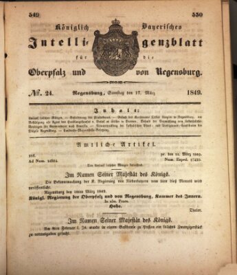 Königlich bayerisches Intelligenzblatt für die Oberpfalz und von Regensburg Samstag 17. März 1849