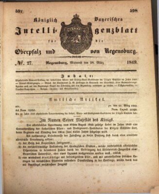 Königlich bayerisches Intelligenzblatt für die Oberpfalz und von Regensburg Mittwoch 28. März 1849