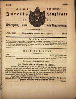 Königlich bayerisches Intelligenzblatt für die Oberpfalz und von Regensburg Samstag 1. Dezember 1849