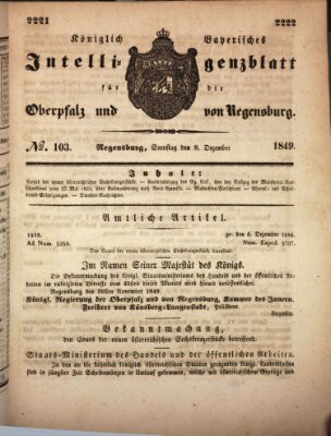 Königlich bayerisches Intelligenzblatt für die Oberpfalz und von Regensburg Samstag 8. Dezember 1849