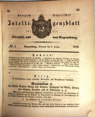 Königlich bayerisches Intelligenzblatt für die Oberpfalz und von Regensburg Mittwoch 9. Januar 1850