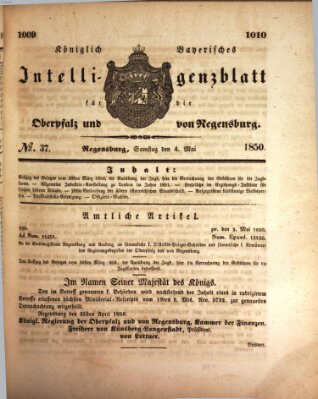 Königlich bayerisches Intelligenzblatt für die Oberpfalz und von Regensburg Samstag 4. Mai 1850