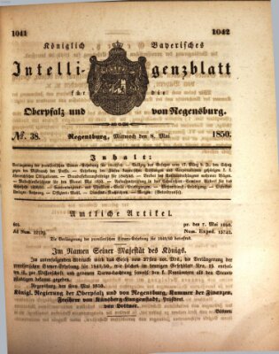 Königlich bayerisches Intelligenzblatt für die Oberpfalz und von Regensburg Mittwoch 8. Mai 1850