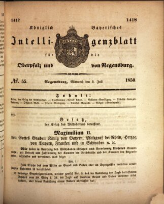 Königlich bayerisches Intelligenzblatt für die Oberpfalz und von Regensburg Mittwoch 3. Juli 1850