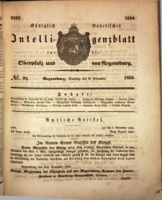 Königlich bayerisches Intelligenzblatt für die Oberpfalz und von Regensburg Samstag 9. November 1850