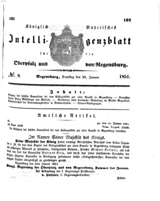 Königlich bayerisches Intelligenzblatt für die Oberpfalz und von Regensburg Samstag 25. Januar 1851