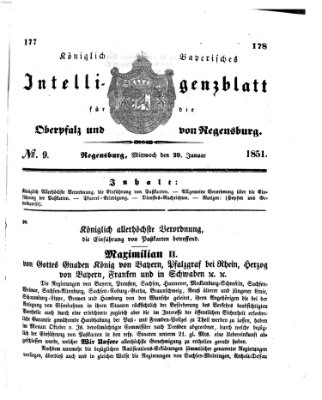 Königlich bayerisches Intelligenzblatt für die Oberpfalz und von Regensburg Mittwoch 29. Januar 1851