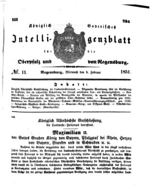 Königlich bayerisches Intelligenzblatt für die Oberpfalz und von Regensburg Mittwoch 5. Februar 1851