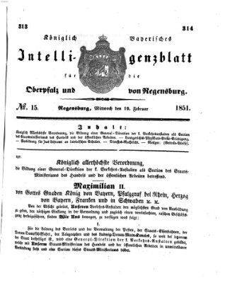 Königlich bayerisches Intelligenzblatt für die Oberpfalz und von Regensburg Mittwoch 19. Februar 1851