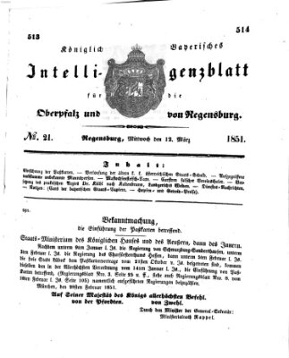 Königlich bayerisches Intelligenzblatt für die Oberpfalz und von Regensburg Mittwoch 12. März 1851