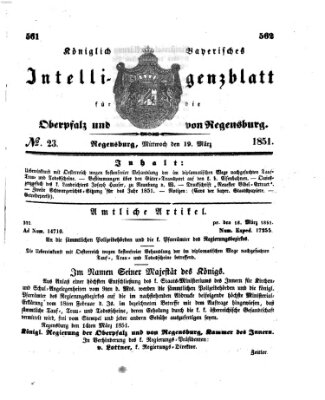 Königlich bayerisches Intelligenzblatt für die Oberpfalz und von Regensburg Mittwoch 19. März 1851