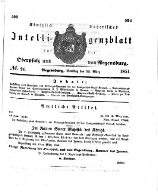 Königlich bayerisches Intelligenzblatt für die Oberpfalz und von Regensburg Samstag 22. März 1851