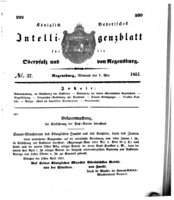 Königlich bayerisches Intelligenzblatt für die Oberpfalz und von Regensburg Mittwoch 7. Mai 1851