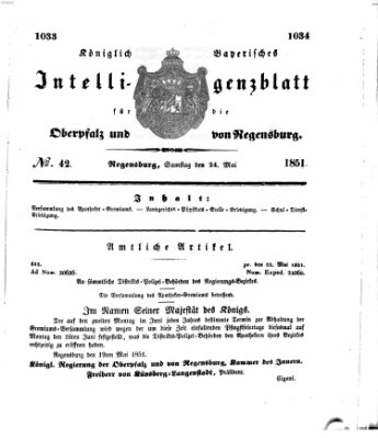 Königlich bayerisches Intelligenzblatt für die Oberpfalz und von Regensburg Samstag 24. Mai 1851