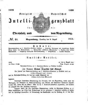 Königlich bayerisches Intelligenzblatt für die Oberpfalz und von Regensburg Samstag 9. August 1851