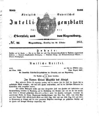 Königlich bayerisches Intelligenzblatt für die Oberpfalz und von Regensburg Samstag 25. Oktober 1851