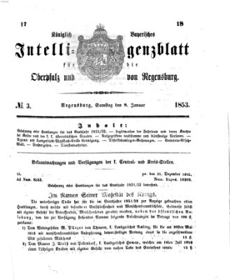 Königlich bayerisches Intelligenzblatt für die Oberpfalz und von Regensburg Samstag 8. Januar 1853