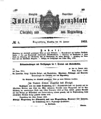 Königlich bayerisches Intelligenzblatt für die Oberpfalz und von Regensburg Samstag 15. Januar 1853