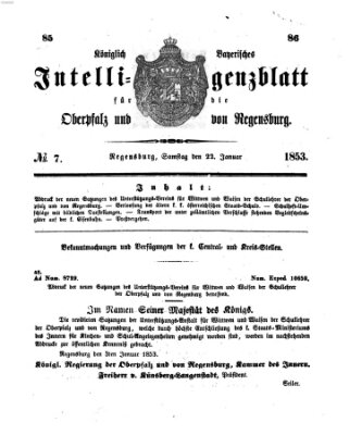 Königlich bayerisches Intelligenzblatt für die Oberpfalz und von Regensburg Samstag 22. Januar 1853