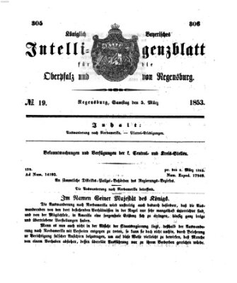 Königlich bayerisches Intelligenzblatt für die Oberpfalz und von Regensburg Samstag 5. März 1853