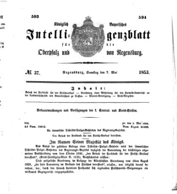 Königlich bayerisches Intelligenzblatt für die Oberpfalz und von Regensburg Samstag 7. Mai 1853