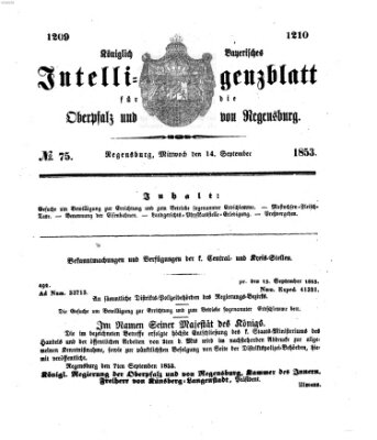 Königlich bayerisches Intelligenzblatt für die Oberpfalz und von Regensburg Mittwoch 14. September 1853