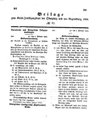 Königlich bayerisches Intelligenzblatt für die Oberpfalz und von Regensburg Mittwoch 9. Februar 1853