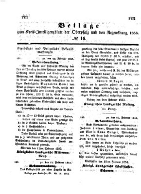 Königlich bayerisches Intelligenzblatt für die Oberpfalz und von Regensburg Mittwoch 23. Februar 1853