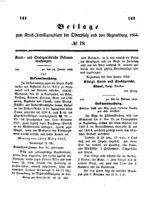 Königlich bayerisches Intelligenzblatt für die Oberpfalz und von Regensburg Mittwoch 2. März 1853