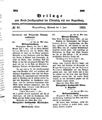 Königlich bayerisches Intelligenzblatt für die Oberpfalz und von Regensburg Mittwoch 1. Juni 1853