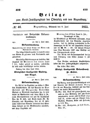 Königlich bayerisches Intelligenzblatt für die Oberpfalz und von Regensburg Mittwoch 8. Juni 1853