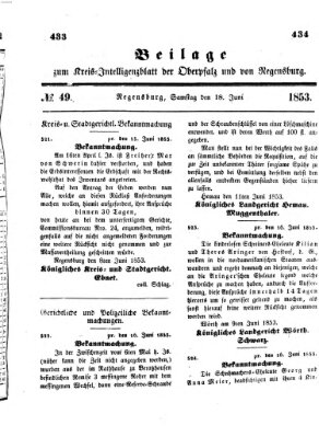 Königlich bayerisches Intelligenzblatt für die Oberpfalz und von Regensburg Samstag 18. Juni 1853