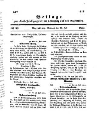 Königlich bayerisches Intelligenzblatt für die Oberpfalz und von Regensburg Mittwoch 20. Juli 1853