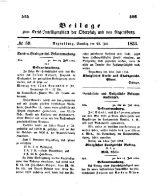 Königlich bayerisches Intelligenzblatt für die Oberpfalz und von Regensburg Samstag 23. Juli 1853