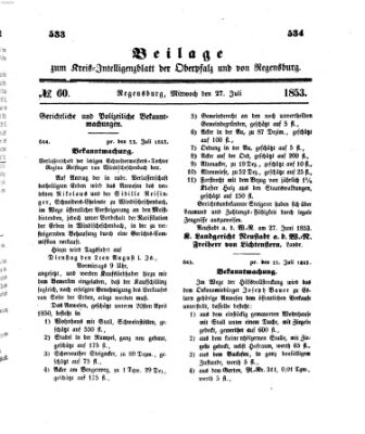 Königlich bayerisches Intelligenzblatt für die Oberpfalz und von Regensburg Mittwoch 27. Juli 1853