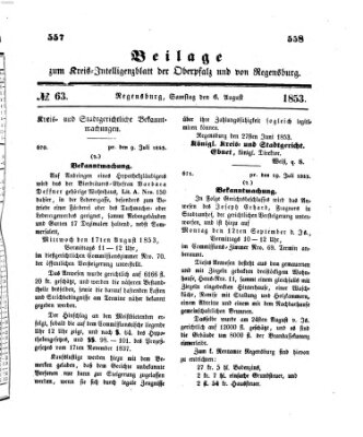 Königlich bayerisches Intelligenzblatt für die Oberpfalz und von Regensburg Samstag 6. August 1853