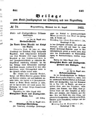 Königlich bayerisches Intelligenzblatt für die Oberpfalz und von Regensburg Mittwoch 31. August 1853