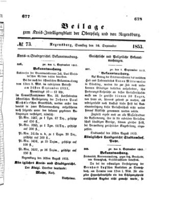 Königlich bayerisches Intelligenzblatt für die Oberpfalz und von Regensburg Samstag 10. September 1853