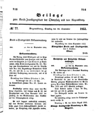 Königlich bayerisches Intelligenzblatt für die Oberpfalz und von Regensburg Samstag 24. September 1853